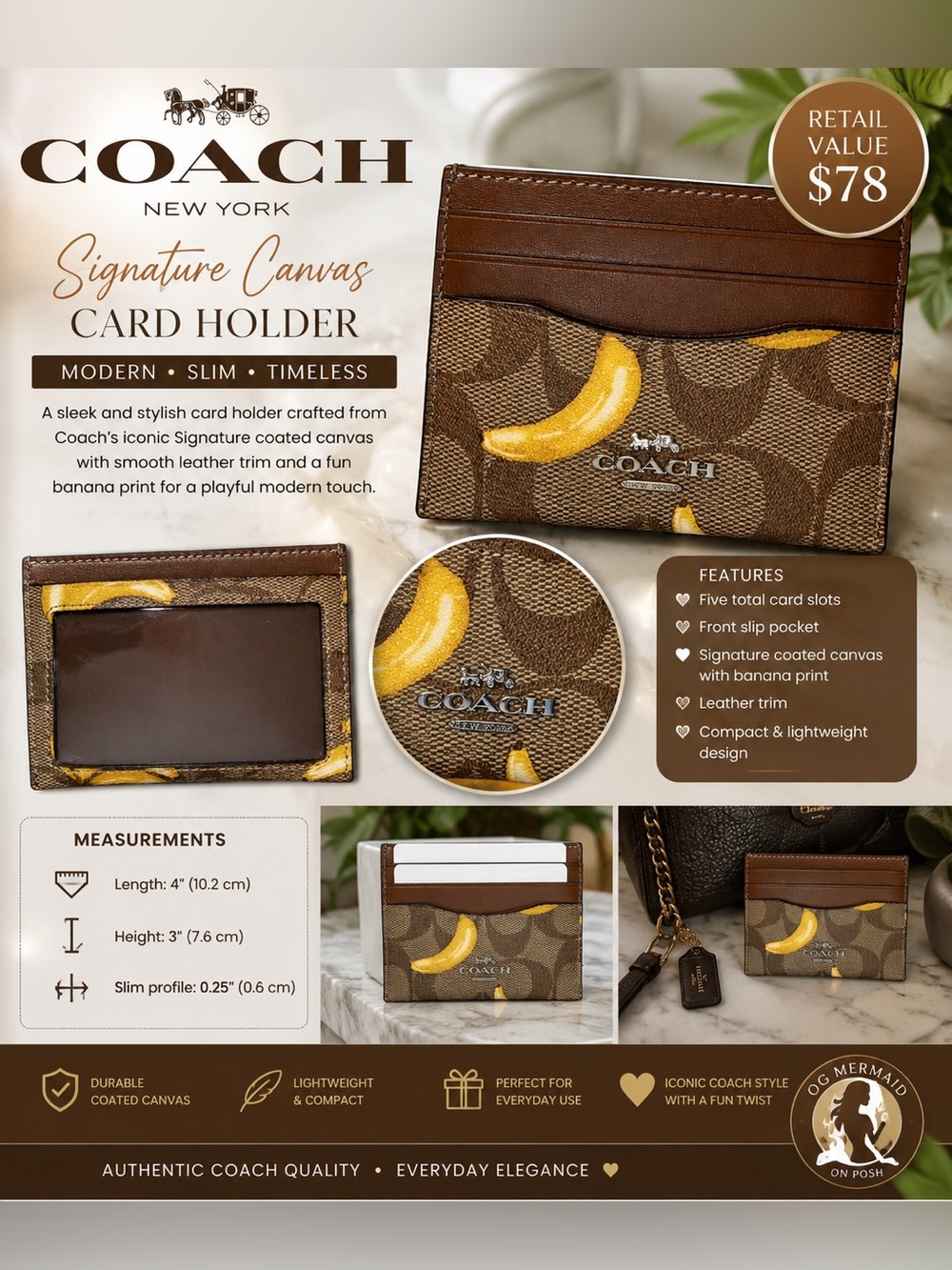 Coach Monogram 🍌 Banana card holder NWOT